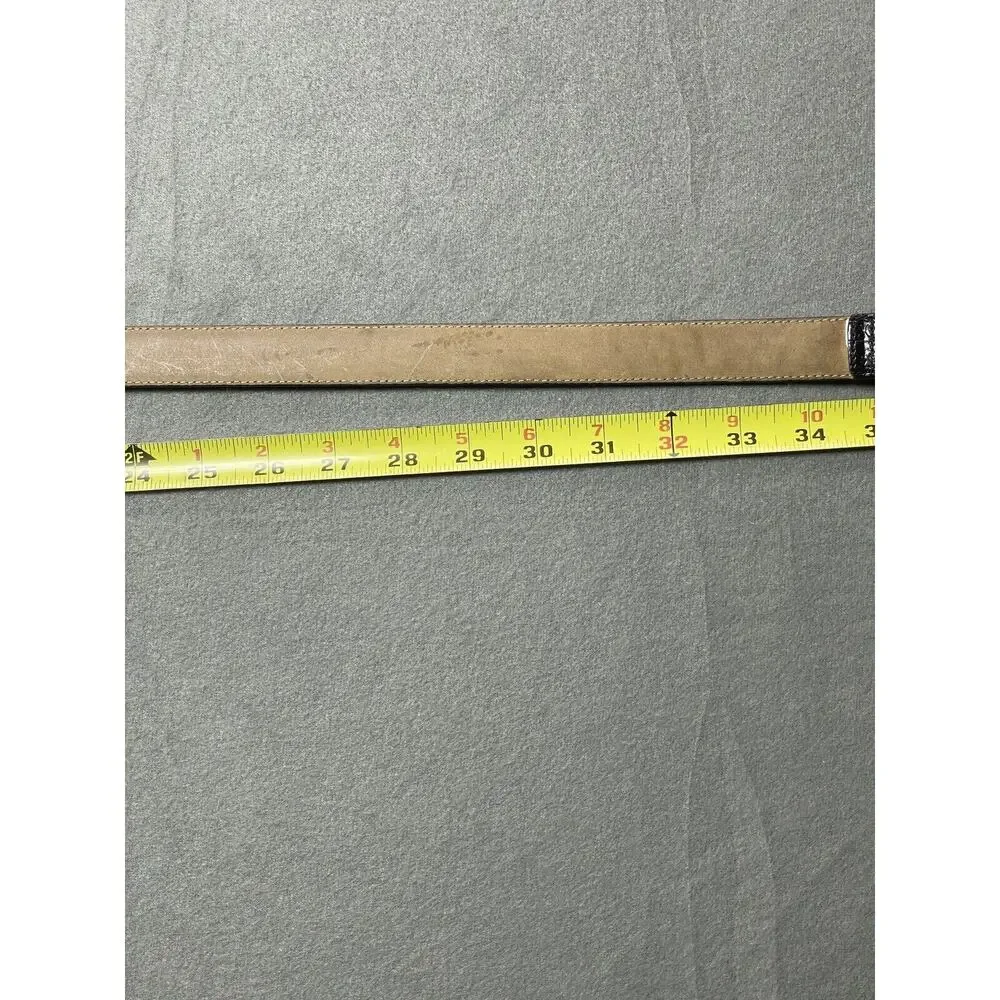 Talbots Black Leather Belt Medium Made In Italy Silver And Gold Tone Hardware‎